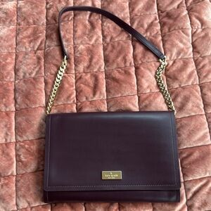Kate Spade Plum Leather Shoulder Bag With Chain Detail Strap